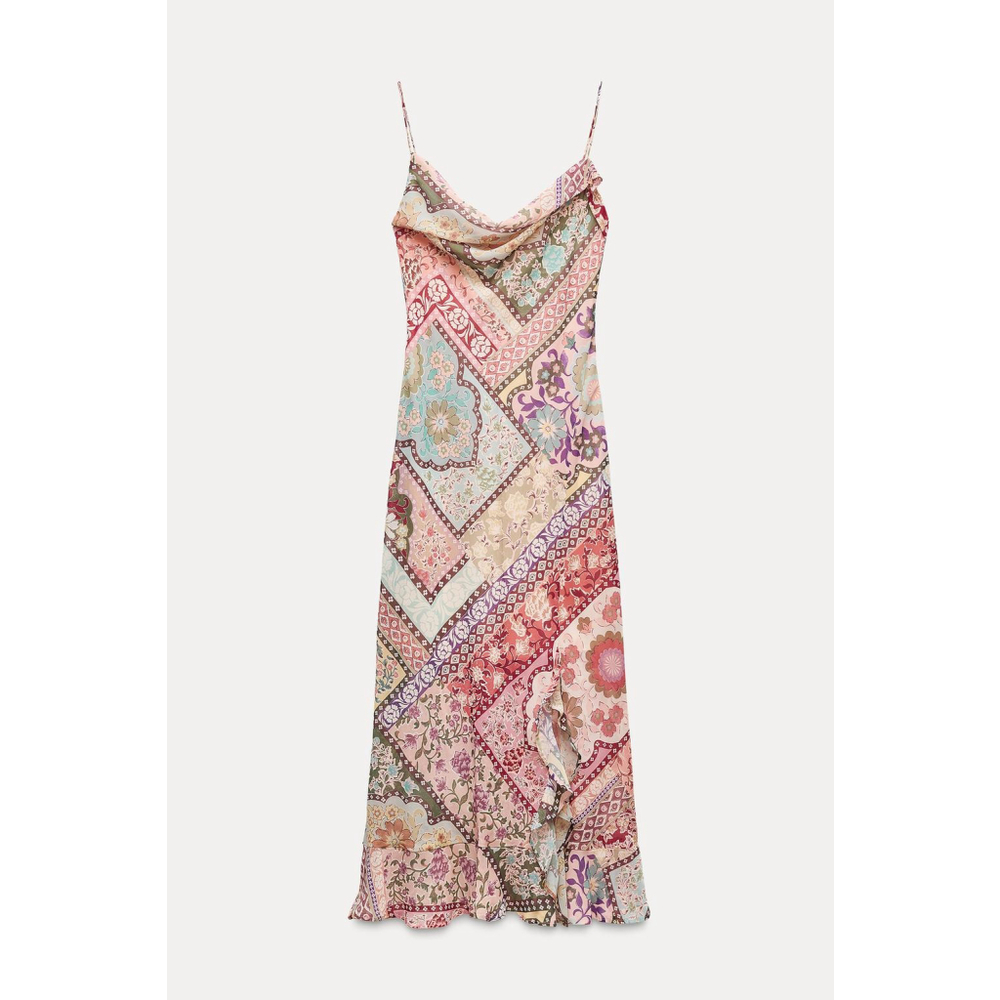 Zara Patchwork printed slip dress Size L